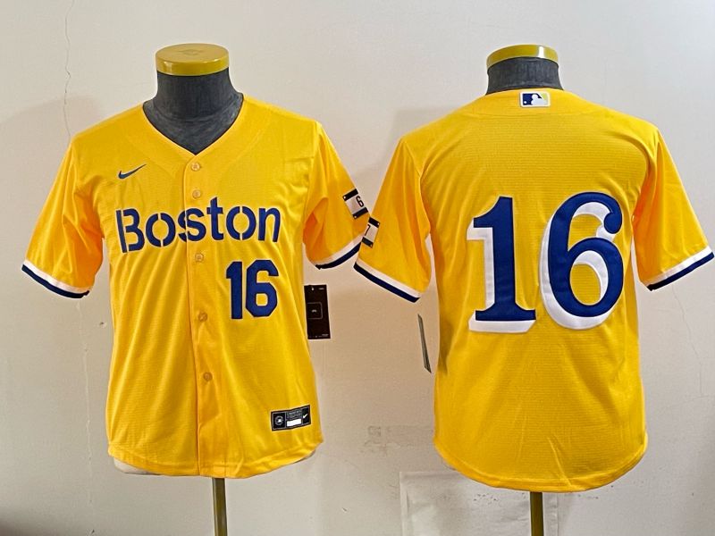 Youth 2025 Boston Red Sox #16 No Name Yellow Nike MLB Jersey 07